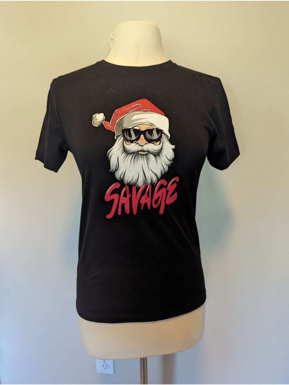 Denim & Flower Savage Santa Graphic Tee Black Short Sleeve Cotton 11/12
